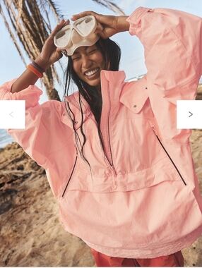 FP Movement Singin In The Rain Packable  Waterproof Pullover Jacket Pastel Peach